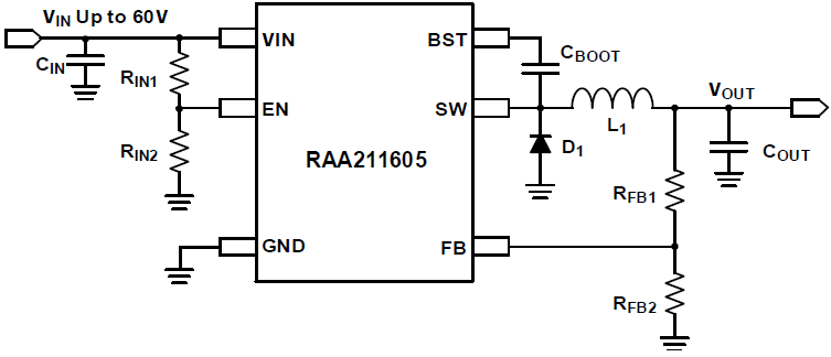 RAA211605 - スイッチング周波数450kHz、60V 0.5A DC/DC降圧 ...